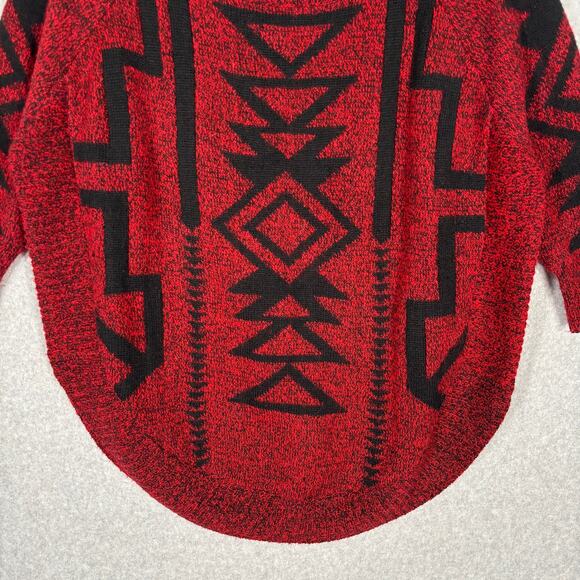 Express Sweater Women XS Red Black Wool Mohair Aztec Southwestern Tribal Slouchy - Picture 3 of 10